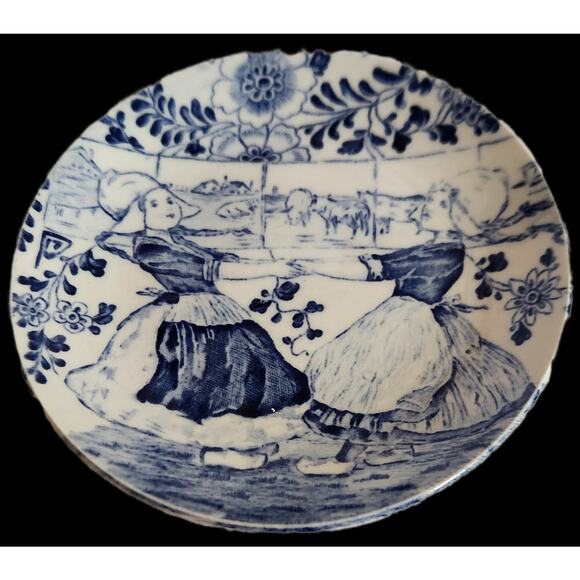 Vtg. Boch Delfts Miniature Blue & White Plates Set of 3 Dutch Children Scenes 4” - Picture 4 of 7